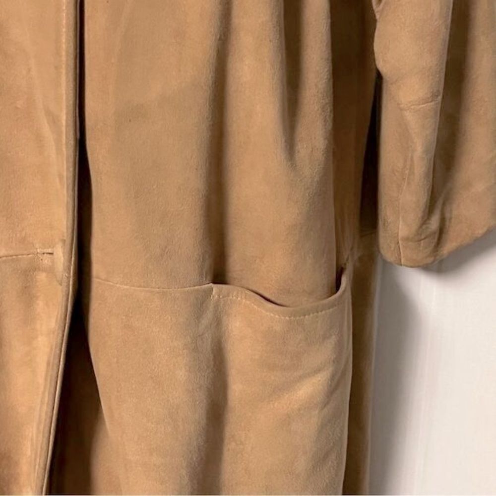 Vtg 50s Suede Leather Jacket Mink Fur Collar Cream 3/4 Sleeve Field Coat L - Picture 9 of 16